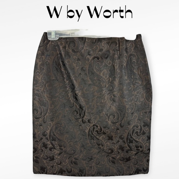 W WORTH Skirt Brown Mink Metalic Shimmer Pencil USA Skirt Size 2 wedding… - Picture 1 of 11